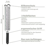 küchenreibe käsereibe multireibe reiber allzweckreibe universalreibe edelstahlreibe raspel Zesterreibe Zestenreibe Zester Reibe Edelstahl 3-in-1 Zitronen Parmesan Muskatnuss Ingwer